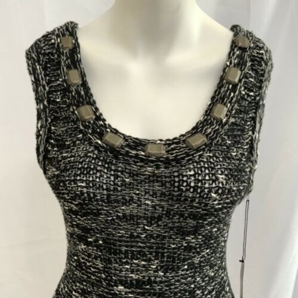 BCBGMaxAzria Open Knit Body-con Sweater Dress Cocktail Beaded Black M - Picture 4 of 9